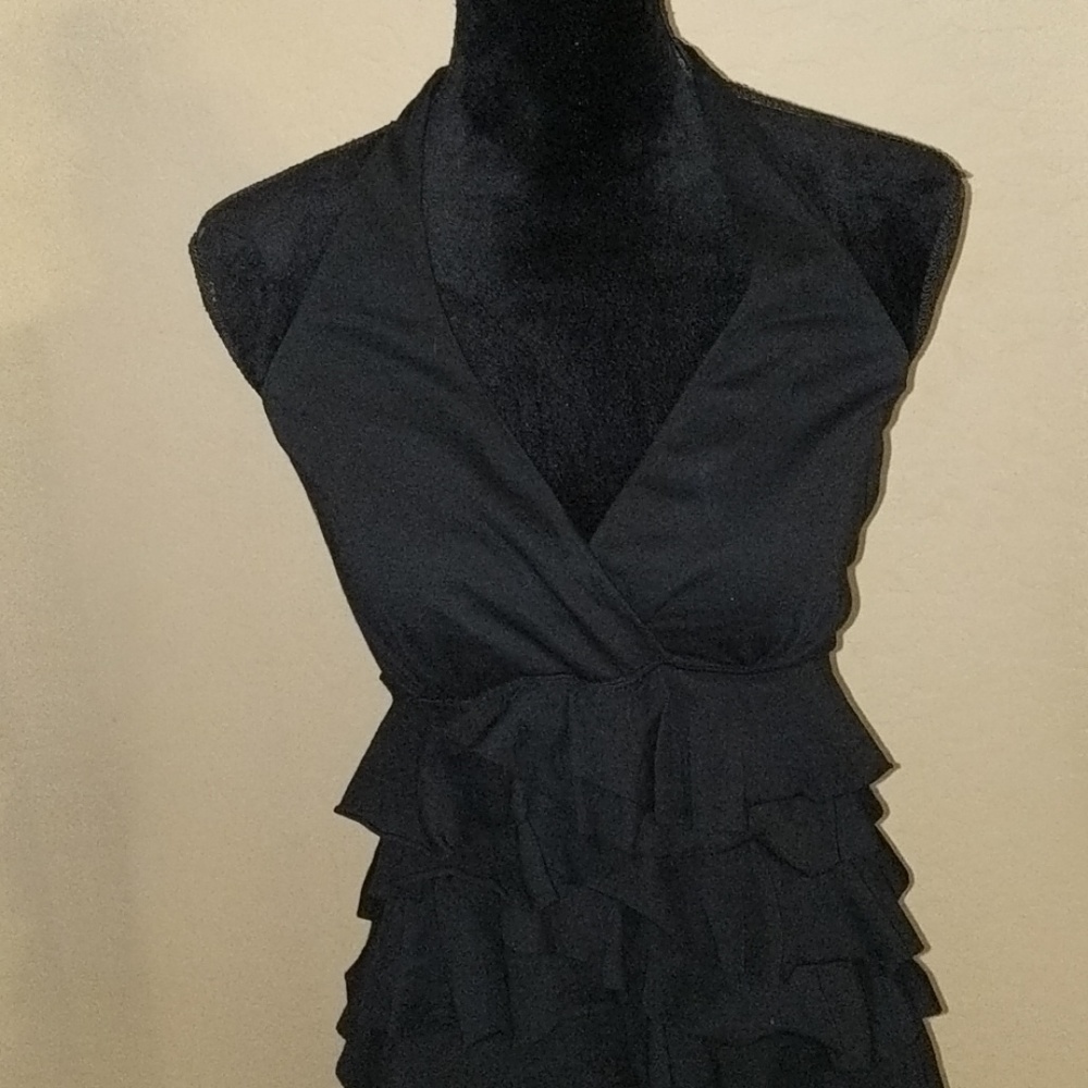 💸Express Black Halter Ruffle Dress - Picture 2 of 8